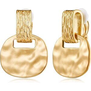 Gold Clip On Drop Earrings for Women Non Piercing Dangle Fashion Jewelry